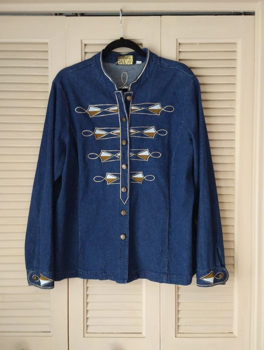 Bob Mackie Blue Denim Jacket with  Gold Embroidery @SizeL